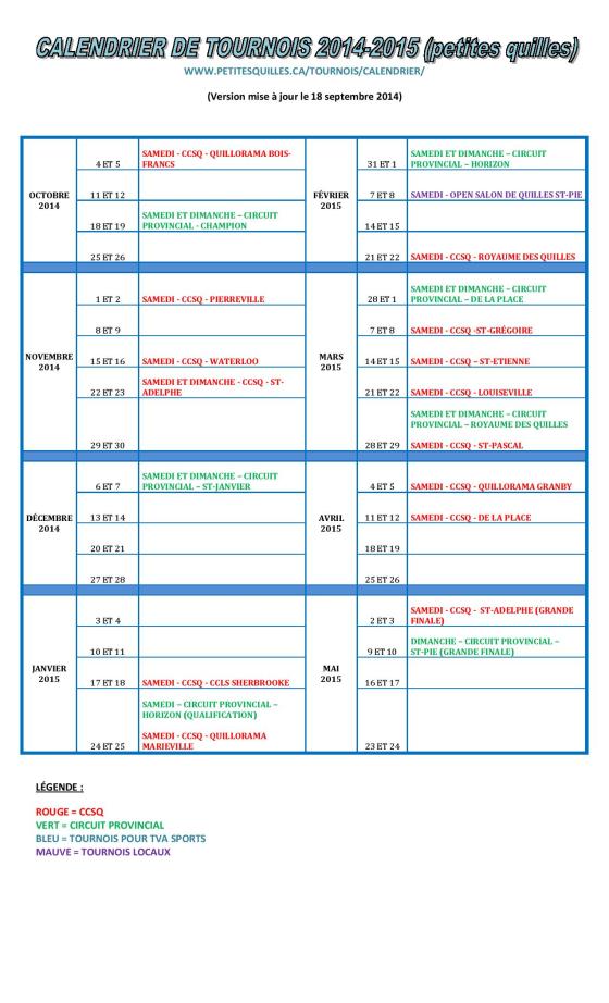 CALENDRIER DE TOURNOIS 2014-15